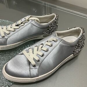 Badgley Mischka light blue rhinestone sneakers women